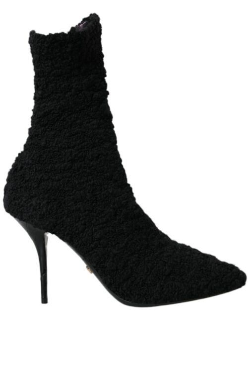 Dolce & Gabbana Black Suede Leather Ankle Heels Boots Shoes