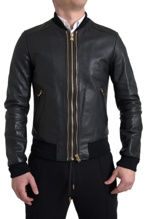 Dolce & Gabbana Elegant Black Leather Biker Jacket