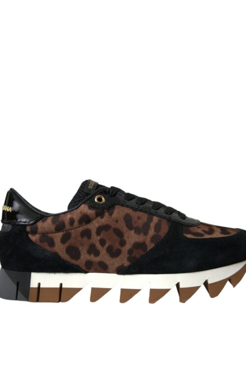 Dolce & Gabbana Black Brown Leopard Low Top Leather Sneaker Shoes
