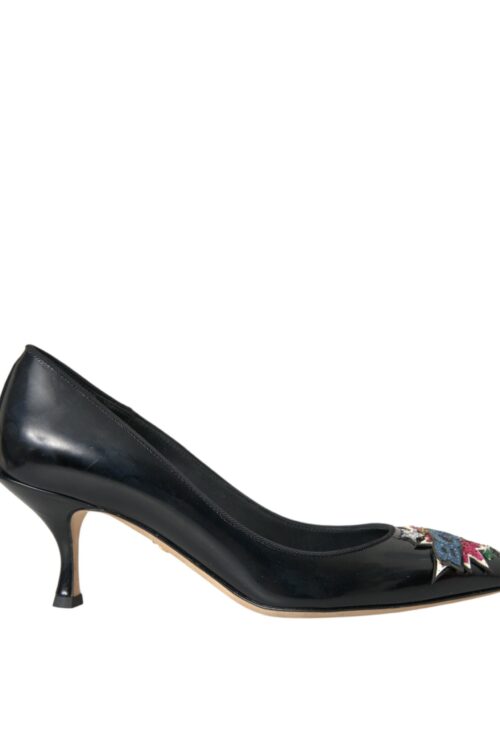 Dolce & Gabbana Black Leather BOOM Patch Heels Pumps Shoes