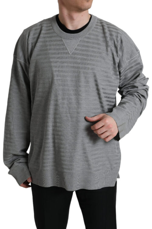 Dolce & Gabbana Elegant Gray Striped Silk Crewneck Pullover
