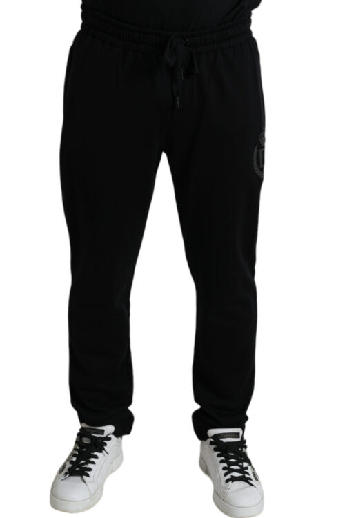 Dolce & Gabbana Elegant Black Cotton Joggers with Logo Embroidery