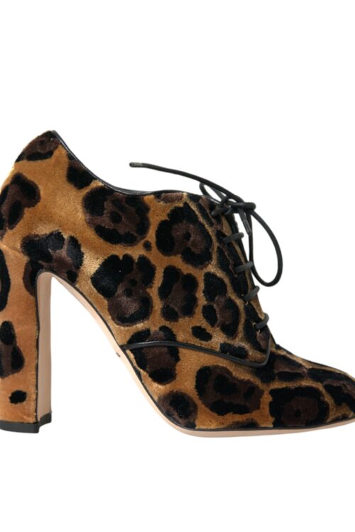 Dolce & Gabbana Brown Leopard Hair Lace Up Booties Shoes