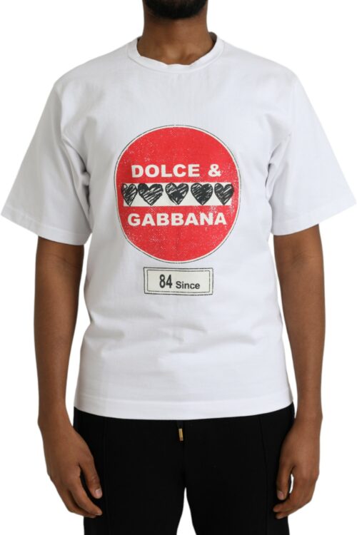 Dolce & Gabbana White Amor Heart Cotton Crewneck Short Sleeve T-shirt