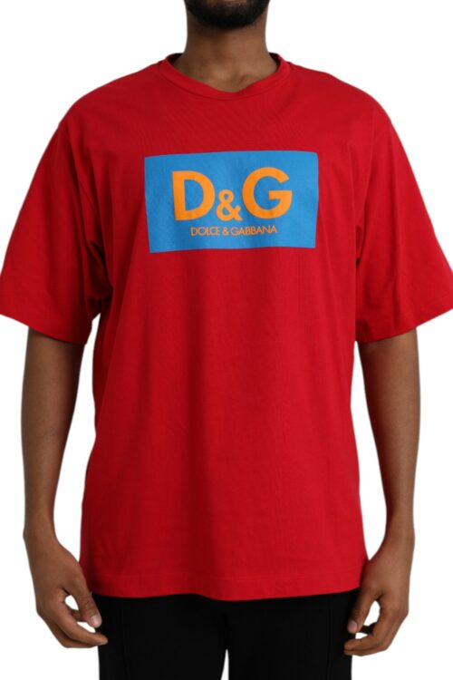 Dolce & Gabbana Red Logo Print Cotton Crew Neck T-shirt