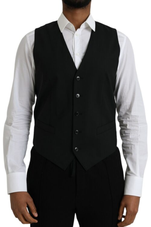 Dolce & Gabbana Black Wool Formal Dress Waistcoat Vest