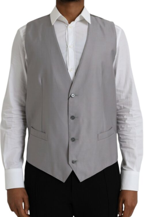 Dolce & Gabbana Light Gray Wool Formal Dress Waistcoat Vest