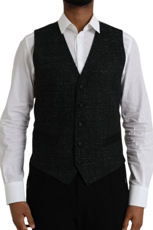 Dolce & Gabbana Black Brown Silk Waistcoat Dress Formal Vest