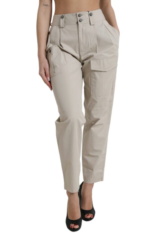 Dolce & Gabbana High-Waisted Tapered Fashion Pants – Beige