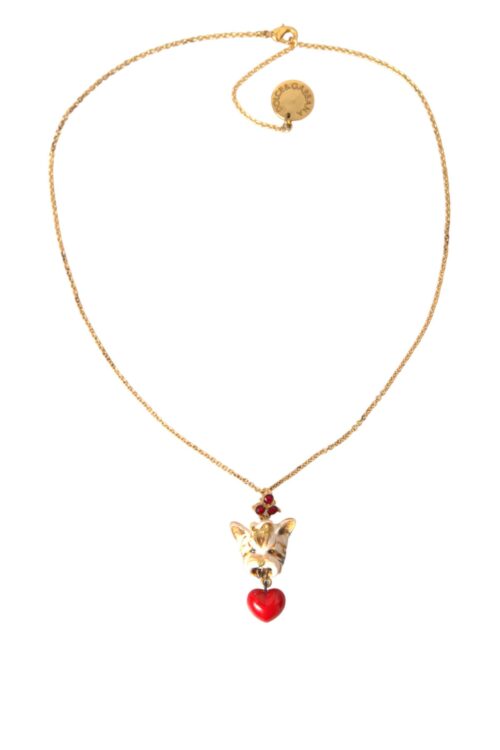 Dolce & Gabbana Gold Brass Chain Dog Heart Pendant Charm Necklace