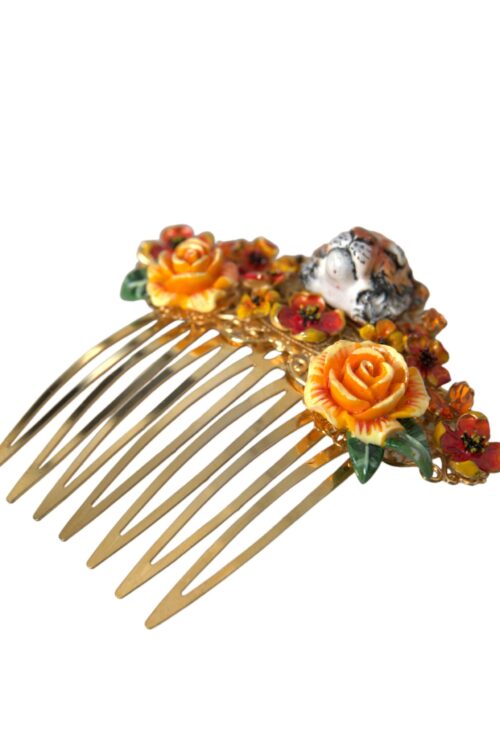 Dolce & Gabbana Gold Brass Crystal Leopard Floral Hair Comb