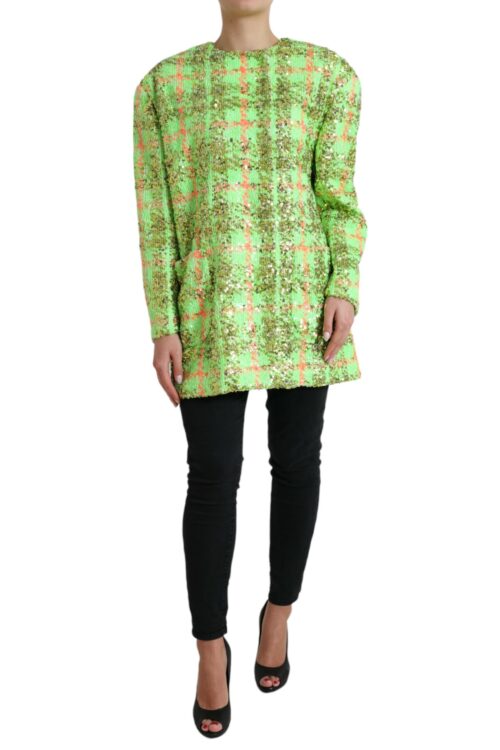 Dolce & Gabbana Exquisite Sequined Long Coat Jacket in Green