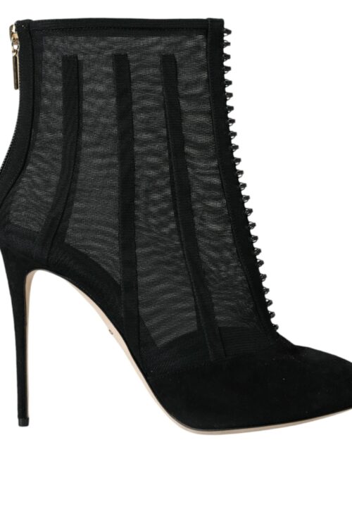 Dolce & Gabbana Black Mesh Stiletto Heels Ankle Boots Shoes