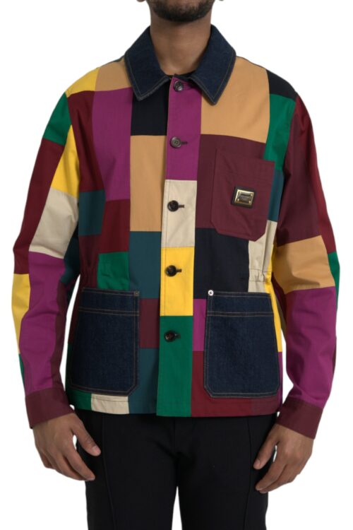 Dolce & Gabbana Multicolor Patchwork Cotton Collared Jacket
