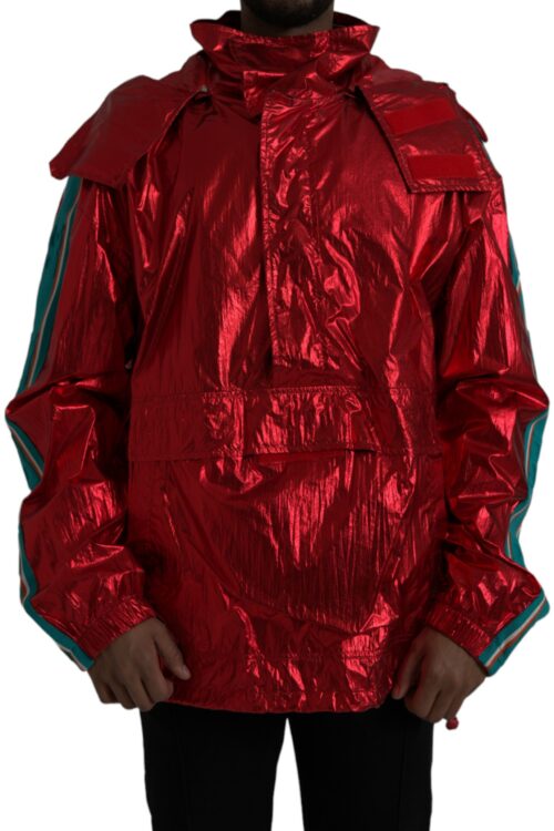 Dolce & Gabbana Red Nylon Hooded Pullover Sweatshirt Jacket