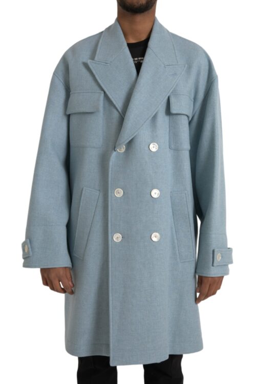 Dolce & Gabbana Blue Double Breasted Trench Coat Jacket