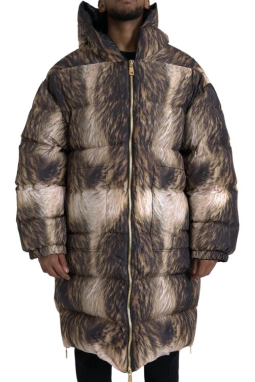 Dolce & Gabbana Parka Brown Full Zip Hooded Long Coat Jacket