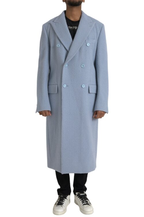 Dolce & Gabbana Blue Double Breasted Long Trench Coat Jacket
