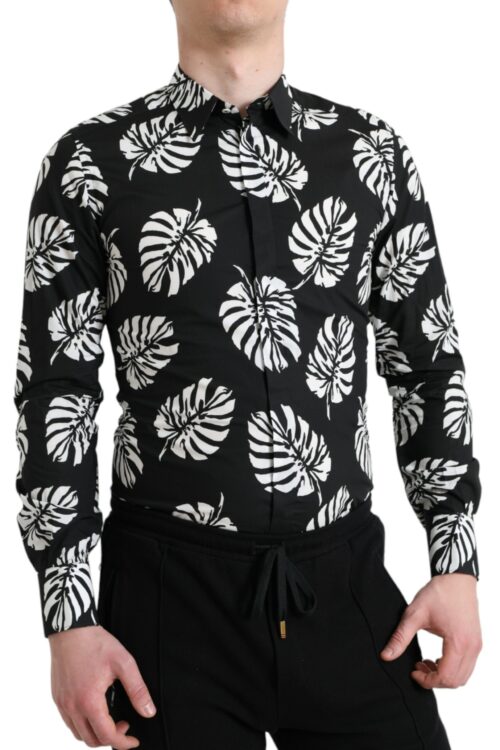 Dolce & Gabbana Elegant Leaf Print Slim Fit Dress Shirt