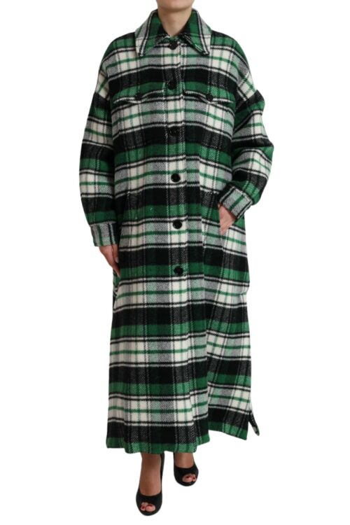 Dolce & Gabbana Elegant Green Plaid Long Coat