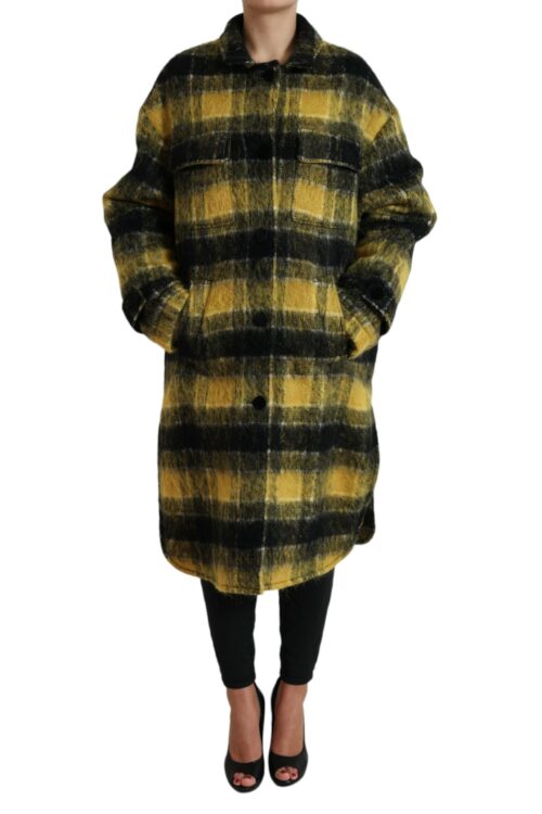 Dolce & Gabbana Chic Plaid Long Coat in Sunshine Yellow