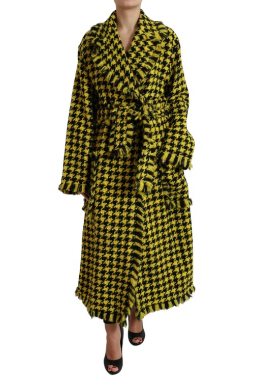 Dolce & Gabbana Chic Houndstooth Virgin Wool Long Coat