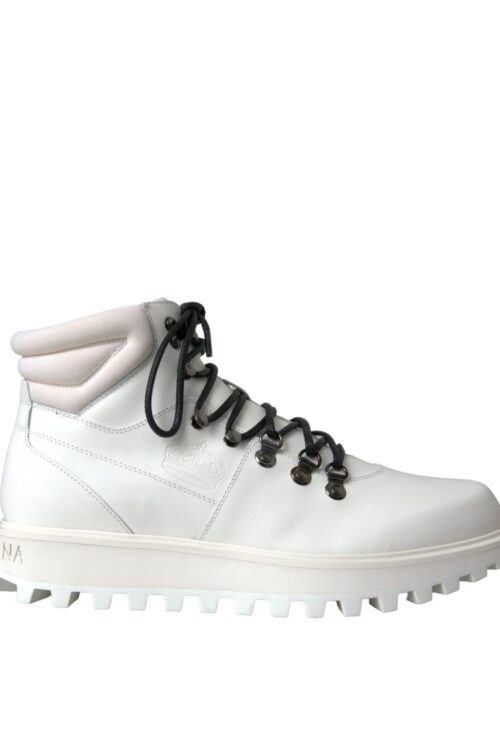 Dolce & Gabbana White Vulcano Trekking Men Ankle Boots Shoes