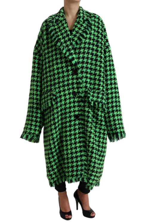 Dolce & Gabbana Elegant Green Houndstooth Trench Coat