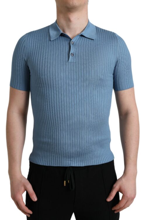 Dolce & Gabbana Silk Henley Polo Tee in Sky Blue