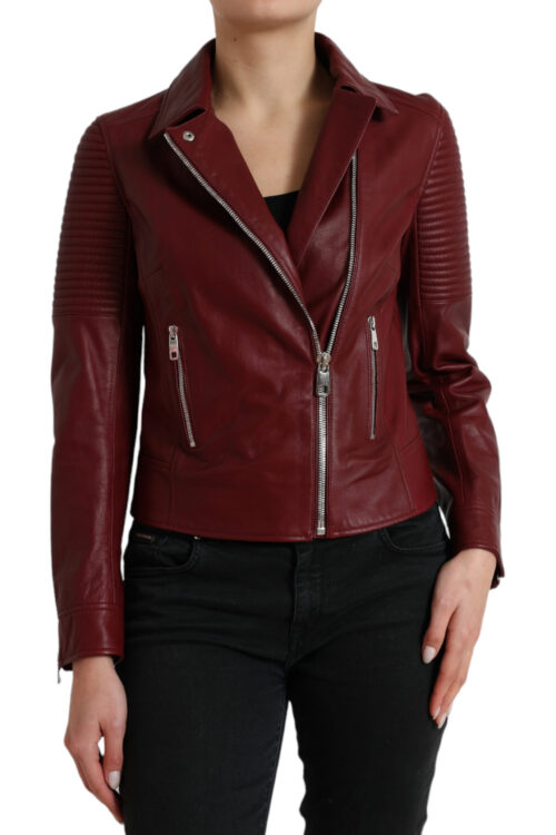 Dolce & Gabbana Bordeaux Biker Leather Jacket