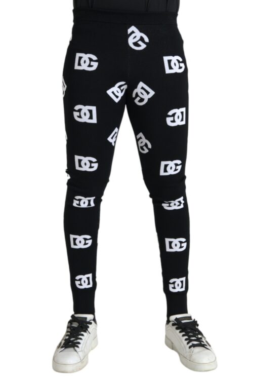 Dolce & Gabbana Black Viscose Skinny Men Leggings Logo Print Pants
