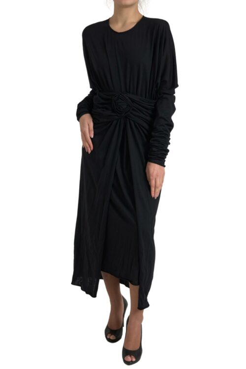 Dolce & Gabbana Elegant Black Wool Wrap Dress