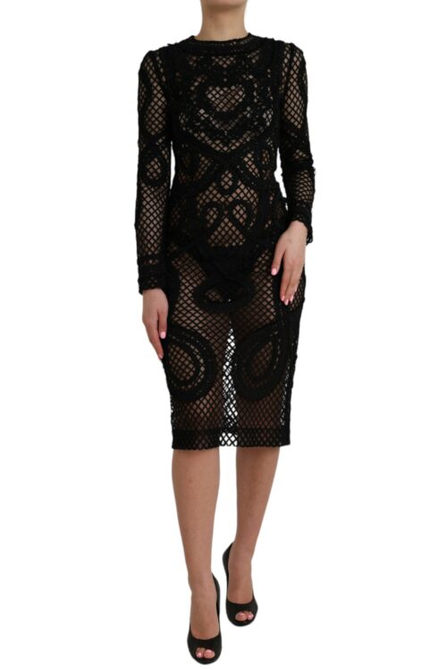 Dolce & Gabbana Black Sheer Long Sleeves Sheath Midi Dress