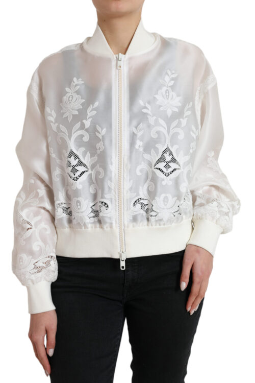 Dolce & Gabbana Elegant White Silk Bomber Jacket