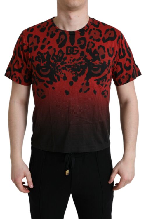 Dolce & Gabbana Red Leopard Print Crew Neck Tee