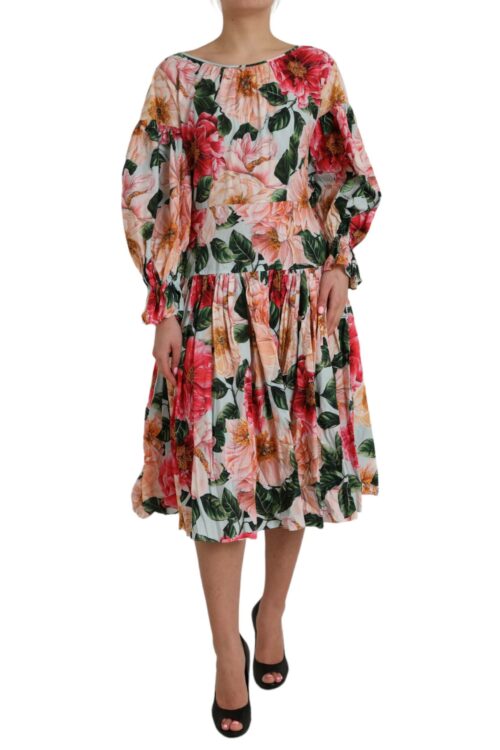Dolce & Gabbana Multicolor Floral CottonAline Pleated Dress