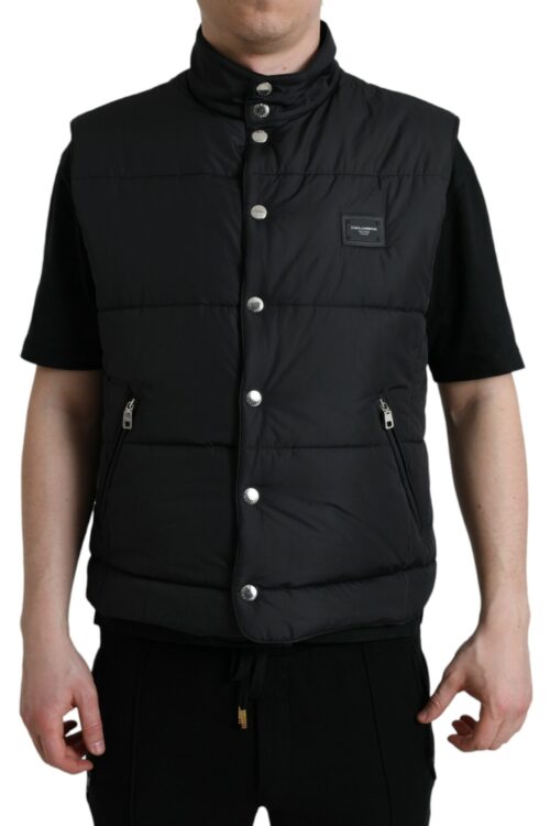 Dolce & Gabbana Sleek Black High-Neck Vest Jacket