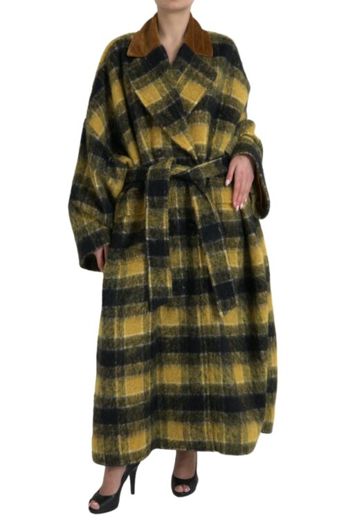 Dolce & Gabbana Chic Checkered Long Trench Coat in Sunny Yellow