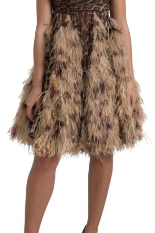 Dolce & Gabbana Sleeveless Leopard Chiffon Ostrich-Feather Dress