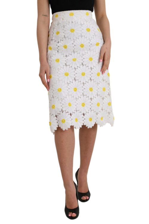 Dolce & Gabbana White Floral Pencil Straight Lace Skirt