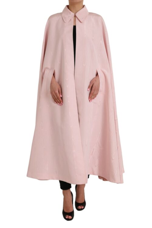 Dolce & Gabbana Light Pink Silk Long Maxi Cape Coat Jacket