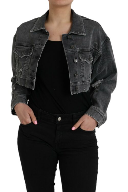 Dolce & Gabbana Dark Gray Cotton Stretch Cropped Denim Jacket