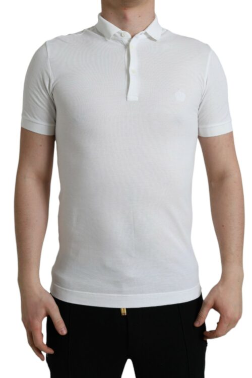 Dolce & Gabbana Crown Embroidered White Cotton Polo