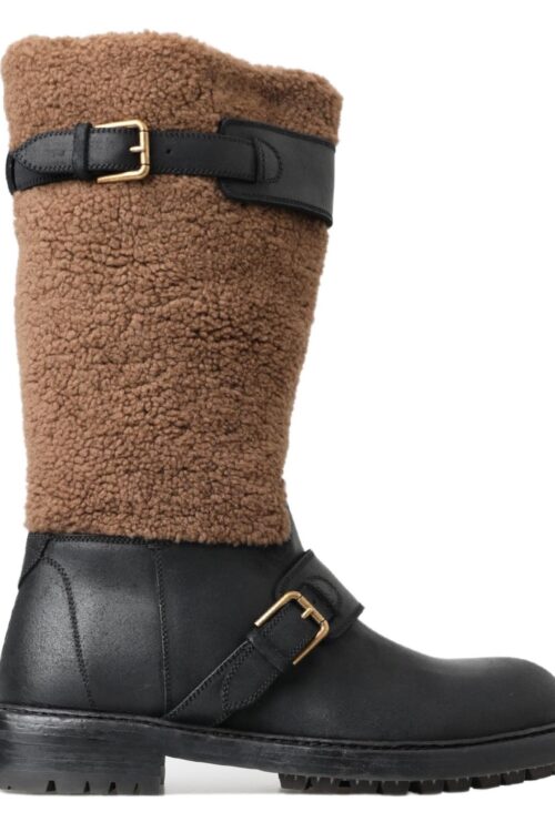 Dolce & Gabbana Black Shearling Leather Long Boots
