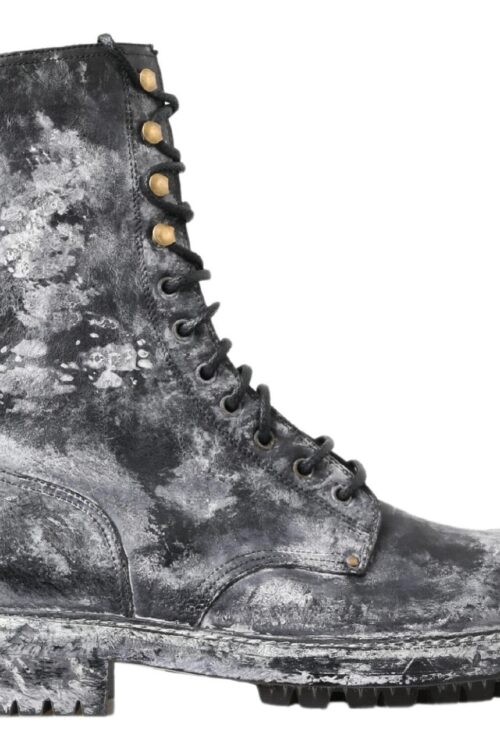 Dolce & Gabbana Chic Black Lace-Up Boots with Gray White Fade