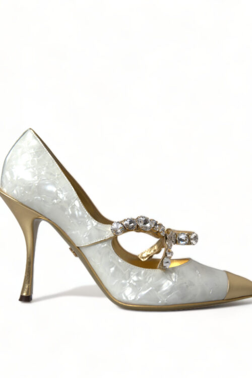 Dolce & Gabbana Elegant White Patent Crystal Bow Heels