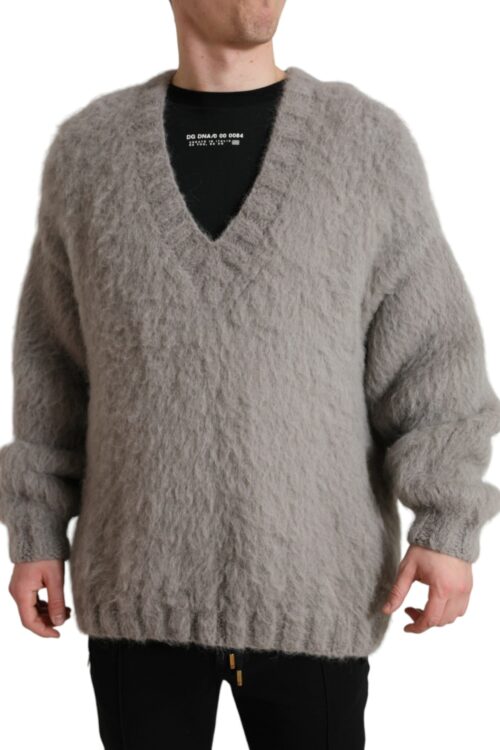 Dolce & Gabbana Elegant Grey V-Neck Alpaca Blend Sweater