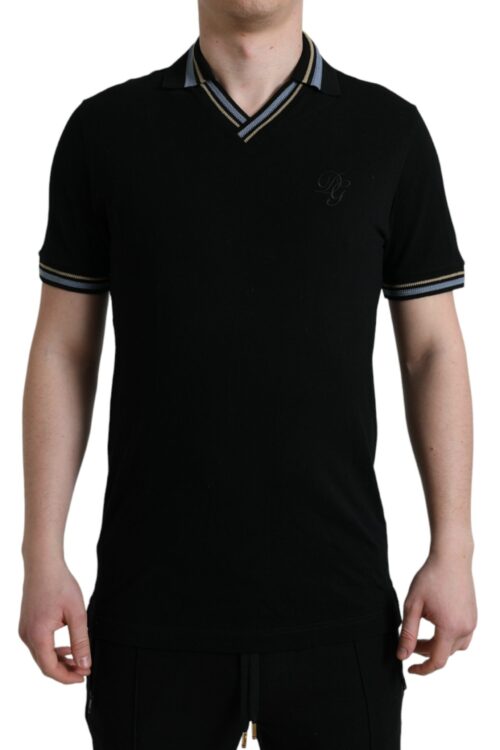 Dolce & Gabbana Elegant Black V-Neck Polo Tee