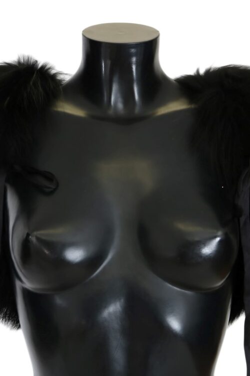 Dolce & Gabbana Elegant Black Silver Fox Fur Scarf