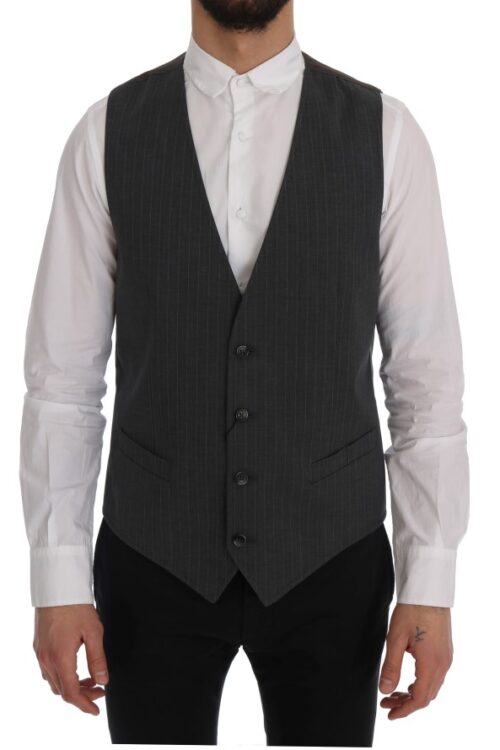 Dolce & Gabbana Elegant Striped Gray Waistcoat Vest